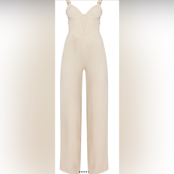 PrettyLittleThing Pants - PrettyLittleThing Stone Woven Corset Ring Detail Strappy Jumpsuit